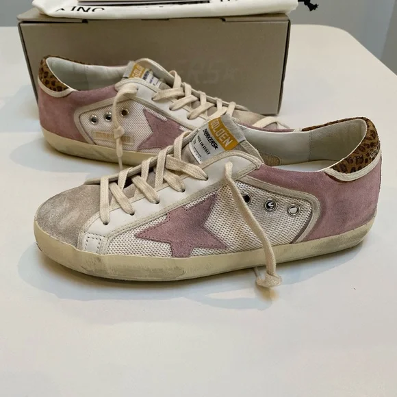 Golden Goose Superstar Sneaker Cream Antique Pink Suede/Leopard sz 37 New in Box - Picture 13 of 17